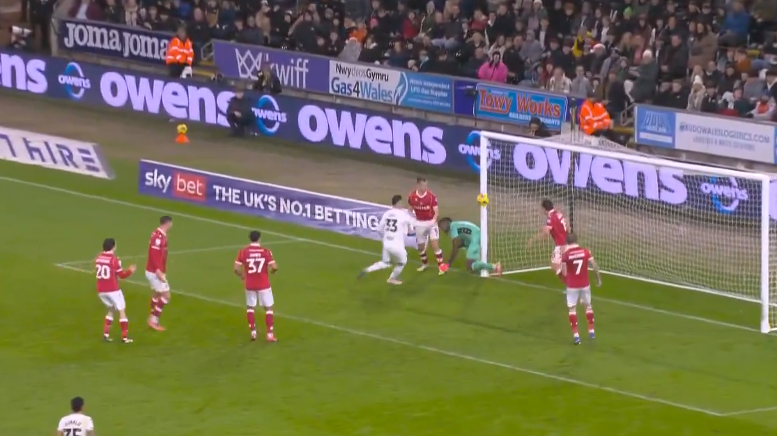 Arthur Okonkwo's late error cost Wrexham a point. Credit: Sky Sports