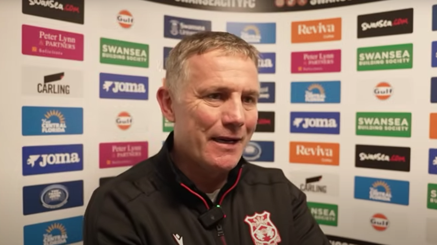 Parkinson after Swansea defeat. Credit: Wrexham AFC YouTube