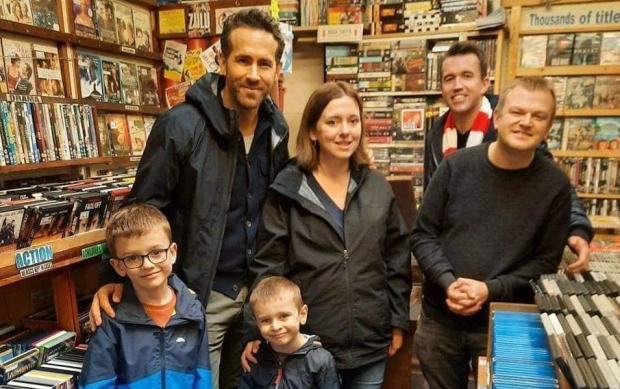 Rob Clarke and his wife Carrie pictured with their children, Charlie (8) and Henry (5), alongside Ryan Reynolds and Rob McElhenney at Mad4Movies in 2021. 📸Credit: Rob Clarke
