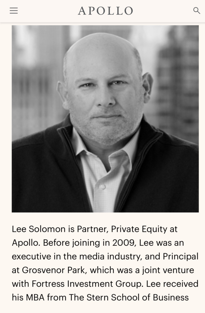 Lee Solomon Bio. Credit: Apollo