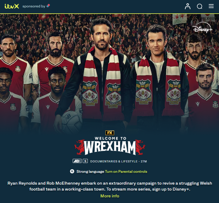 Welcome To Wrexham on ITVX. Credit: ITV / FX