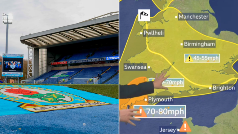 Met Office warning for Wrexham fans travelling to Blackburn. Credit: Wrexham AFC/BBC