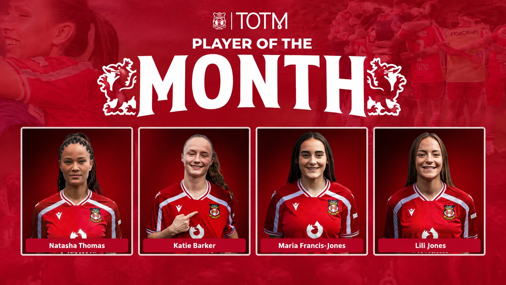 Wrexham Womens Player of the Month Showcase. Credit: Wrexham AFC